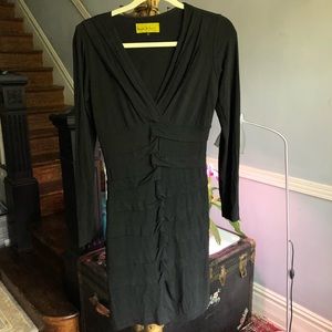 Nicole Miller Back Cotton Dress w/ Pleat Details